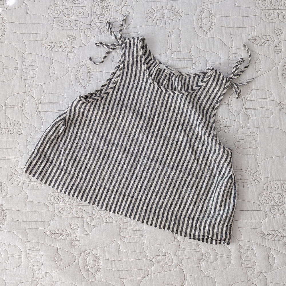 Madewell Linen Striped Sleeveless Crop Top